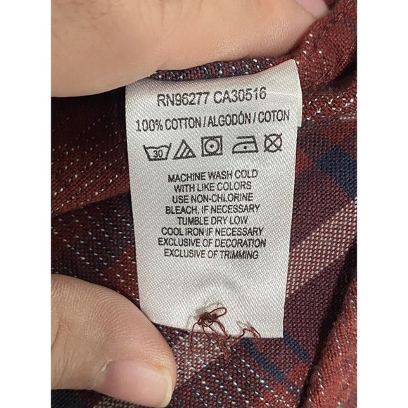 Vans Men’s Heavy Duty Flannel Red Maroon Shirt Long Sleeve Button Size Large - Picture 7 of 8